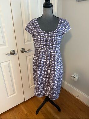 Boden Purple/Blue Print Scoop-Neck knee length Dress